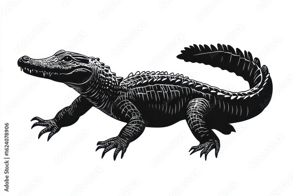 Fototapeta premium Lunging crocodile icon vector illustration isoleted on white background in black silhouette complex photo.