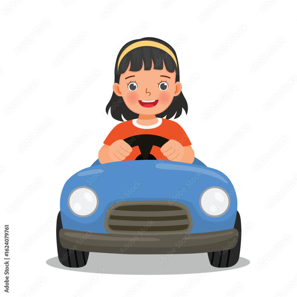 Little girl driving toy car having fun outdoor Little girl driving toy car having fun outdoor