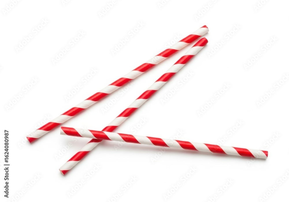 Obraz premium Red white striped paper drinking straws isolated on white background