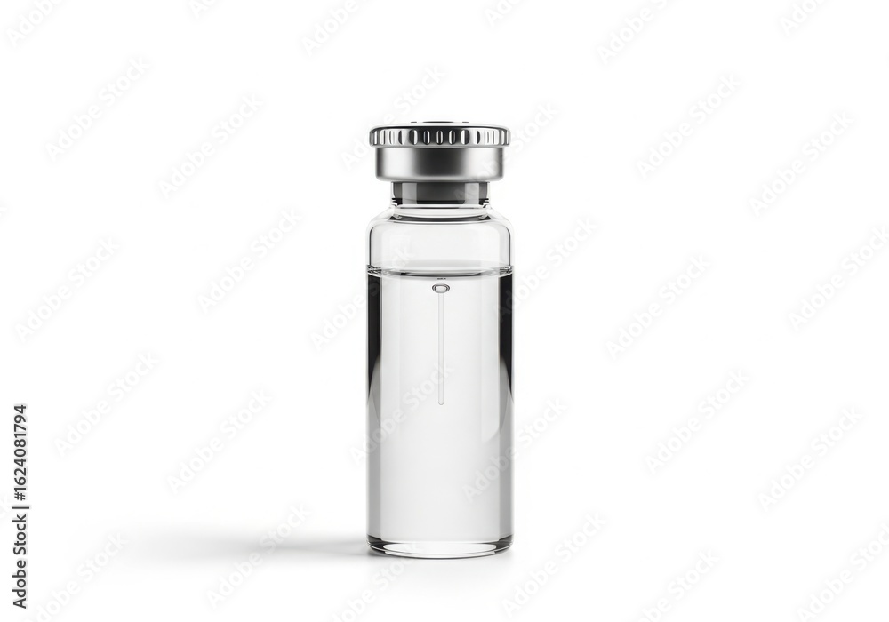 Clear glass medical vial with liquid isolated on white background Clear glass medical vial with liquid isolated on white background