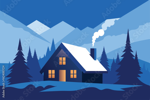 cozy cabin wallpaper with smoke curling from the c.eps