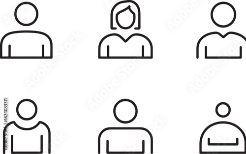 Collection of simple line art user profile icons representing diverse people in a clean modern graphic design silhouette