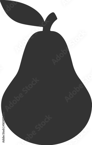Simple silhouette of a pear with a stem and leaf