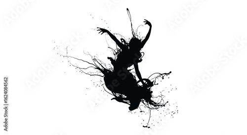 Dynamic Ink Silhouette of a Leaping Dancer
