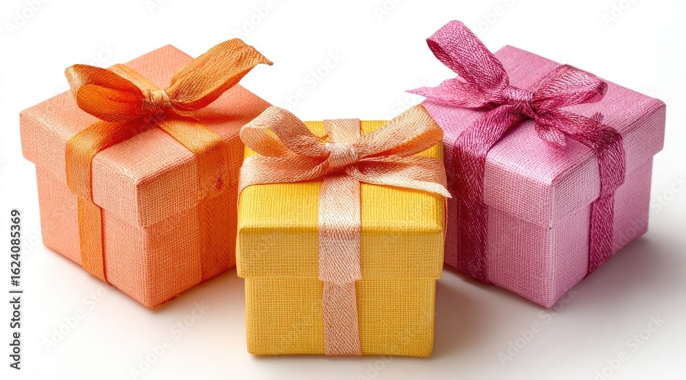 Obraz premium Three small, colorfully wrapped gifts