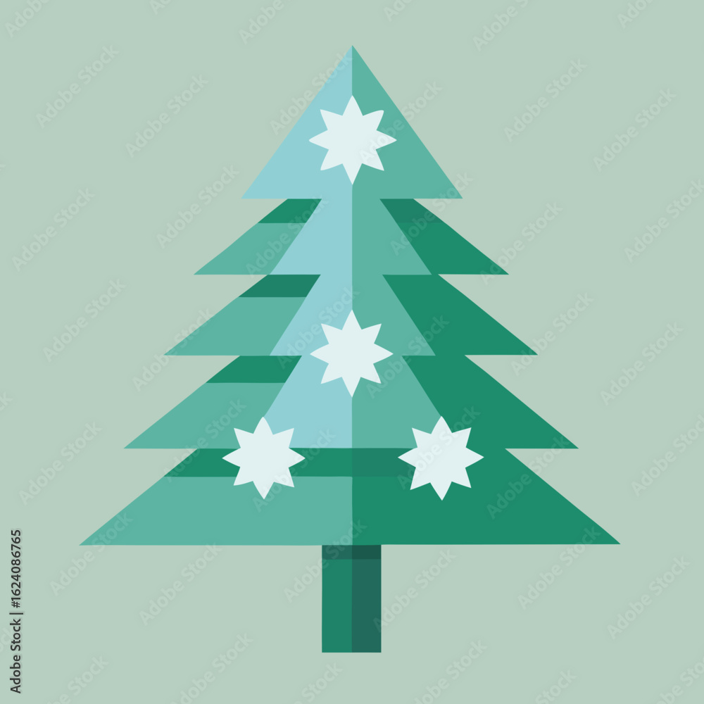 Fototapeta premium Geometric christmas tree with star ornaments