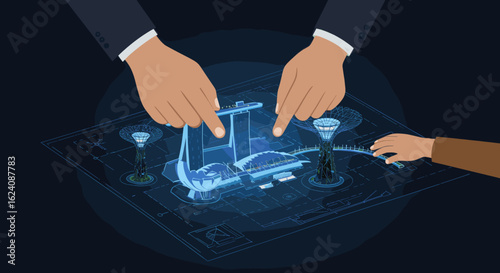 The adult's hand is holding a pen, indicating a collaborative design process that involves both experienced and emerging contributors.