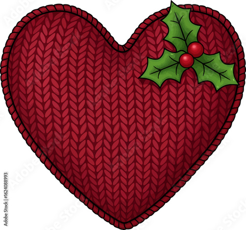 Knit Heart with Holly Appliqué