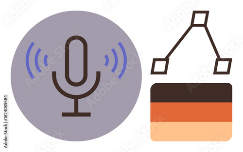 Microphone emitting sound waves paired with Germany-themed palette. Ideal for communication, translation, podcast, linguistics, audio technology, content creation, digital learning. Simple flat