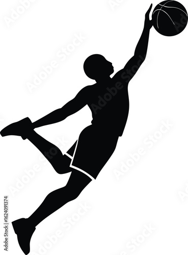 Minimal basketball player dunking silhouette isolated on transparent background