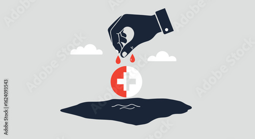 A hand is shown placing a red and white circle on a map, symbolizing the act of nurturing and planting ideas for future growth and development, potentially representing the idea of growth and sustaina