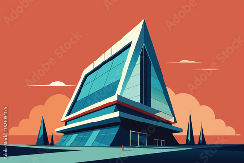 futuristic office building with angular glass desi.eps