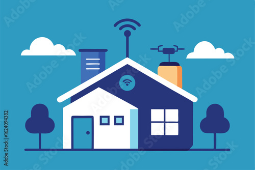 futuristic smart house with ai assistant and drone (1).eps
