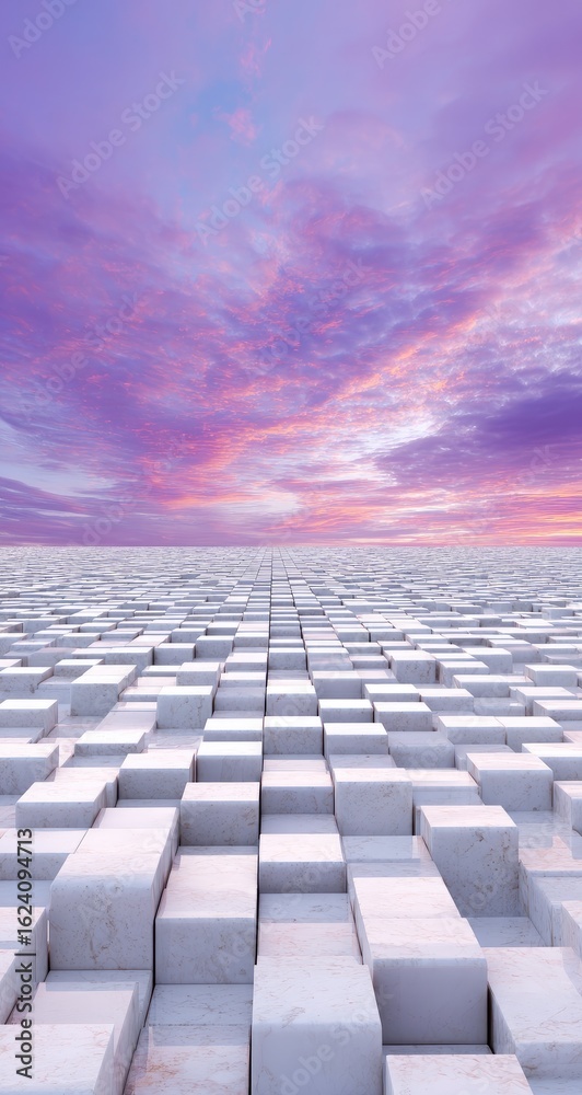 Fototapeta premium Vast, white cubes under a vibrant sunset