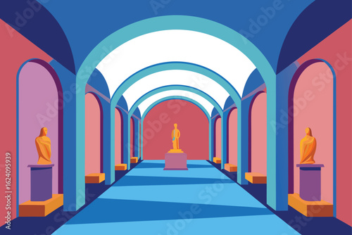 gallery hall with sculptures and arched ceilings   (1).eps