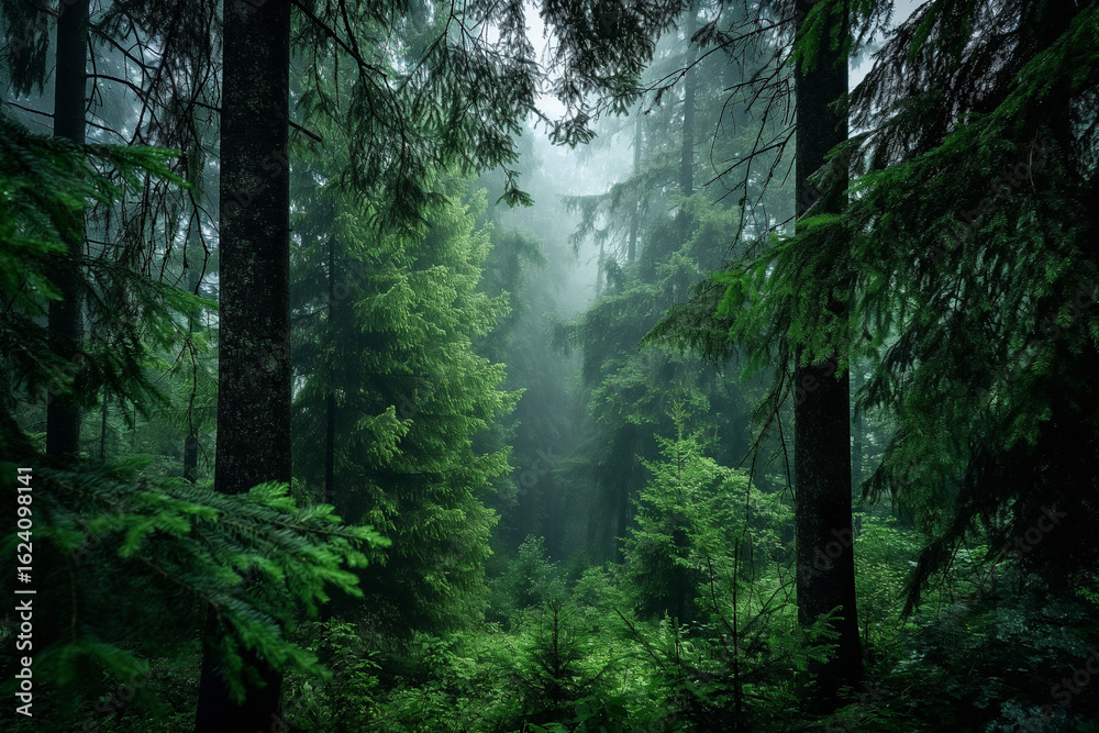 Fototapeta premium misty forest in the morning