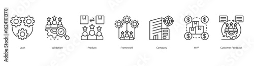 Product Launchpad banner web icon set vector illustration concept with icon of lean, validation, product, framework, company, mvp, customer feedback