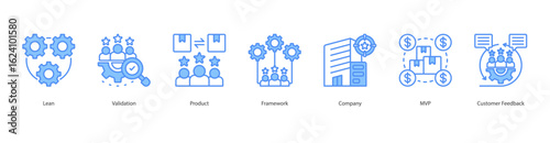 Product Launchpad banner web icon set vector illustration concept with icon of lean, validation, product, framework, company, mvp, customer feedback