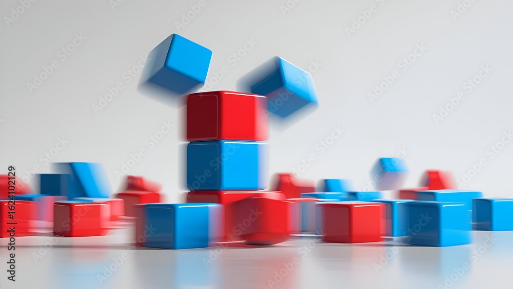 Obraz premium Stacking toy caught mid-fall captures motion surprise and joyful energy in a fleeting playful moment