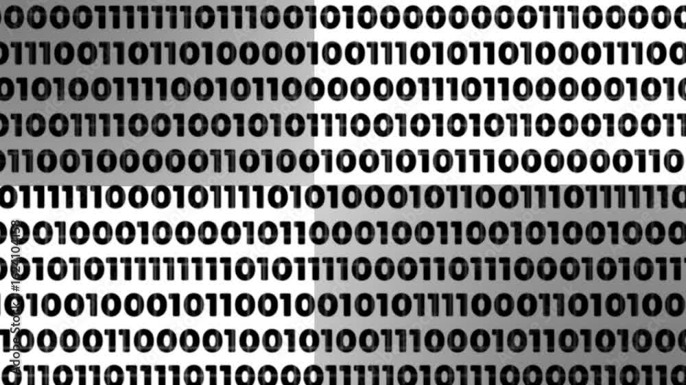 Binary code looped background, featuring a seamless animation of binary numbers flowing across the screen. Perfect for projects related to technology,