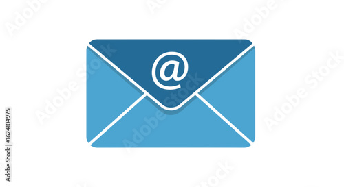 A blue envelope with an at symbol on the flap representing email communication and messaging services