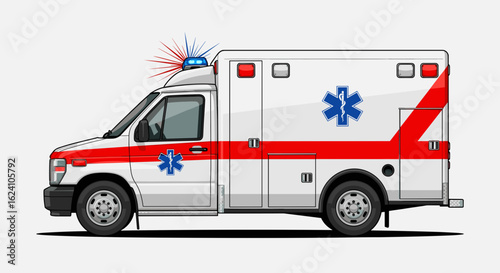 Wallpaper Mural Illustration of a white ambulance with red stripes and a blue star of life emblem on a white background Torontodigital.ca