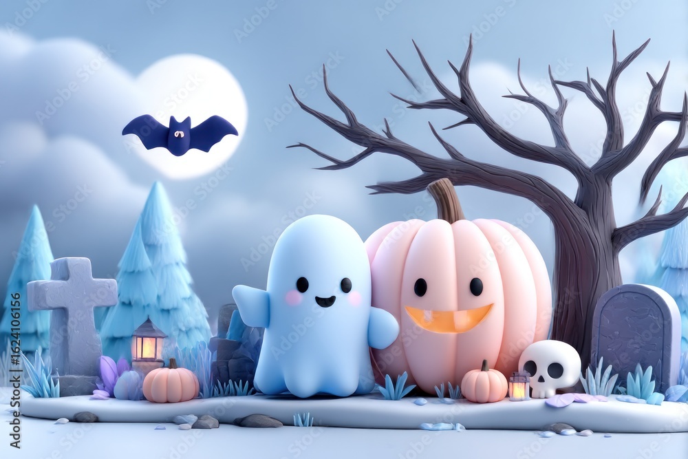 Obraz premium Cute spooky Halloween scene