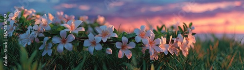 Lily gardenia by flower crown concept. A beautiful floral crown with vibrant flowers against a sunset sky.