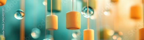 Colorful Hanging Decorations with Soft Focus and Vibrant Background