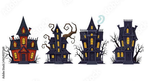 Halloween haunted house vector illustration spooky mansion creepy building october holiday trick or treat