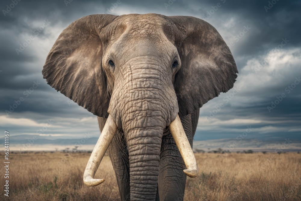 Obraz premium Majestic Elephant in a Stormy Savanna