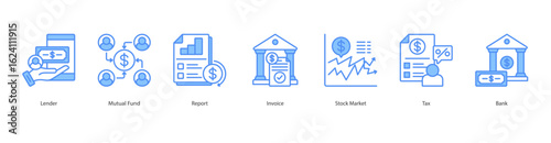Financial Reporting Cycle banner web icon set vector illustration concept with icon of lender, mutual fund, report, invoice, stock market, tax, bank