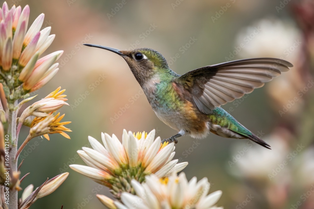 Obraz premium Hummingbird Perched on Flower