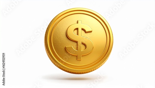 Golden coin with a dollar sign, a 3D illustration of a finance and investment symbol