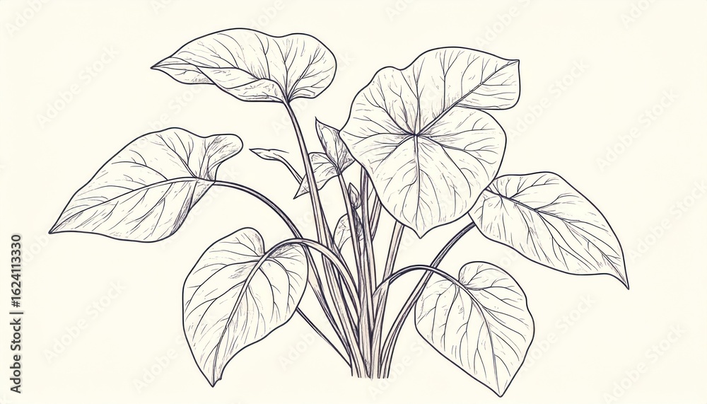 Detailed line drawing of tropical leaves Detailed line drawing of tropical leaves