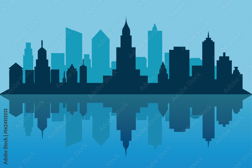 Obraz premium hand drawn style skyline with lake reflection (2).eps