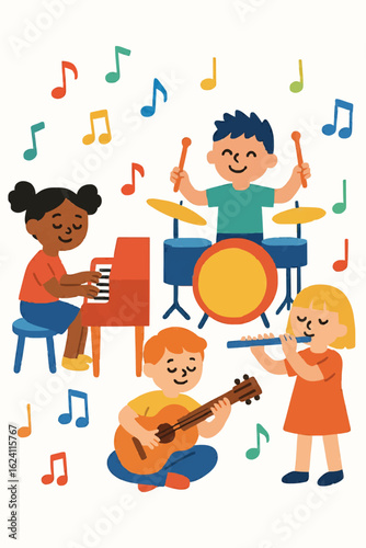 Children Playing Musical Instruments Vector Illustration
