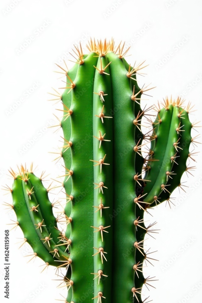 Naklejka premium A vibrant green cactus, spines sharply defined, isolated on pure white , sharp, photography, southwest