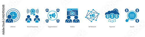 Audience Value Tracking banner web icon set vector illustration concept with icon of lifetime, brand awareness, segmentation, visitors, ad network, payment, search
