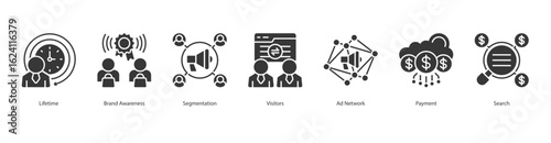 Audience Value Tracking banner web icon set vector illustration concept with icon of lifetime, brand awareness, segmentation, visitors, ad network, payment, search