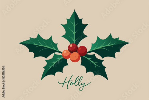 hand painted holly sprigs with loose brush stroke.eps