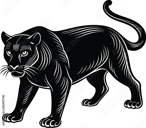 "Stylized Panther Illustrations in Motion: Silhouettes and Detailed Forms"