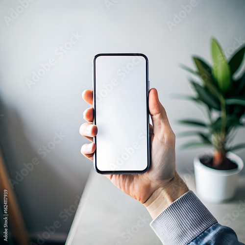 Mobile mockup, a man hand holding a phone camera facing