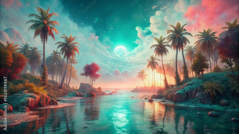 Fototapeta premium Tropical Paradise River at Sunset