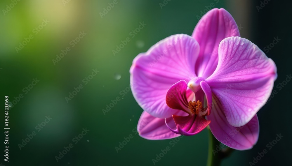 Delicate orchid unfolding, raindrops on petals, soft light, beautiful, garden Delicate orchid unfolding, raindrops on petals, soft light, beautiful, garden