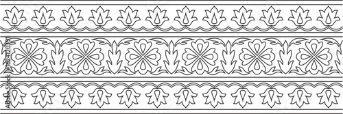 Vector black contour endless Turkish national ornament. Seamless ottoman border, frame. Ethnic floral pattern of Seljuk Turks. Decoration of the Sultan's palaces.