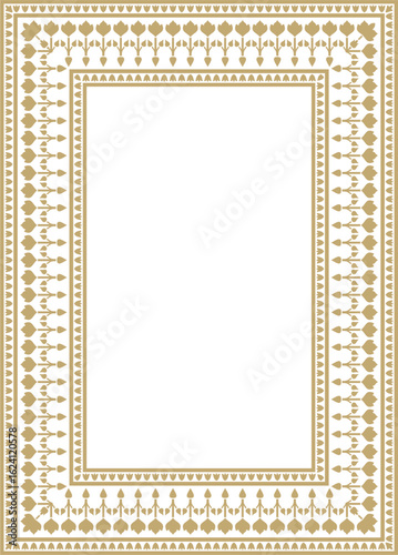 Vector golden square Turkish national ornament. Ottoman border, frame. Ethnic floral rectangle, Seljuk Turks pattern. Decoration of the Sultan's palaces.