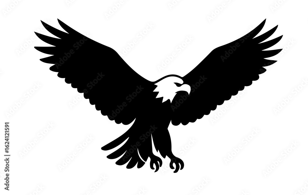 Obraz premium Bald Eagle Flying Silhouette in Hunting minimalist vector