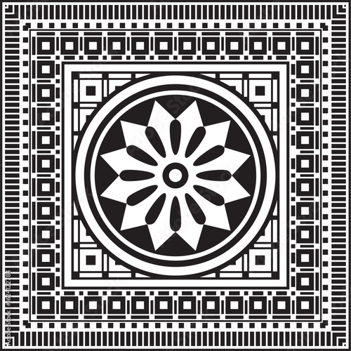9984_4_Assyrian_square.epsVector square Assyrian black monochrome ornament. Rectangle, border, frame of Mesopatamia. Pattern of the ancient East.