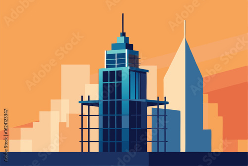 high rise under construction with scaffolding and  (1).eps
